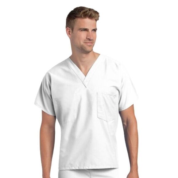 Landau Unisex Reversible V-Neck Classic Fit Solid Scrub Top - Picture 1 of 9